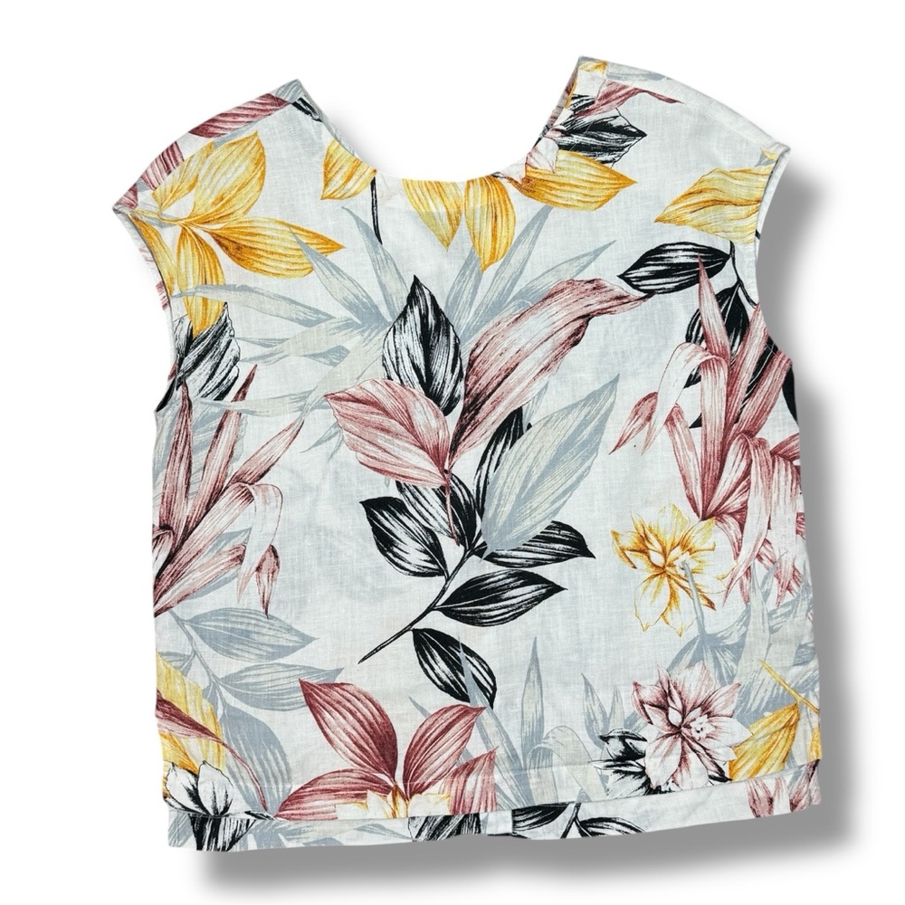 C&C California Tropical Palm Print Linen Button Back Shirt White Multi Medium - Picture 11 of 11